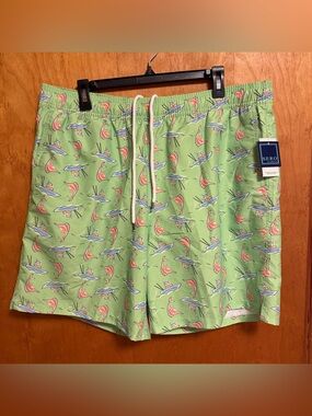 Men’s‎ Light Green Printed Swim Trunks with Drawstring SERO BRAND NWT